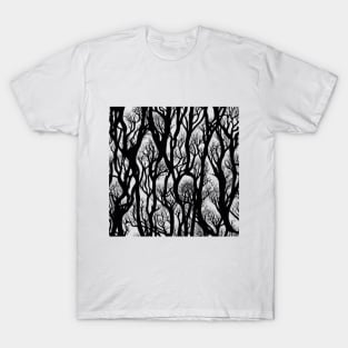 Psychedelic dark forest branches, black mood T-Shirt